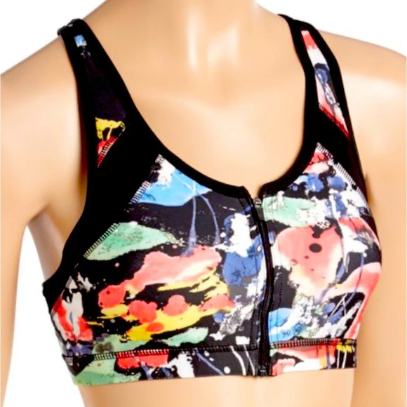 ABS by Allen Schwartz | Black & Peach Graffiti Sports Bra Size Medium - Picture 1 of 9